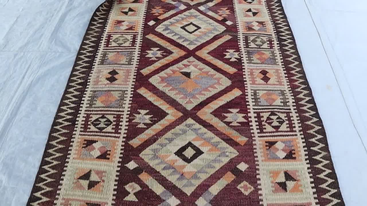5 x 11フィートのアンティーク幾何学模様のアフガンキリムランナー