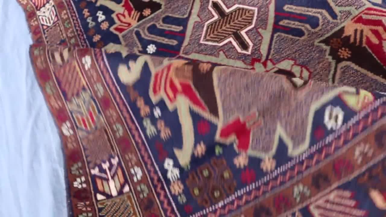4 x 7 フィートの美しいアフガニスタンのヴィンテージ バルーチ ラグ