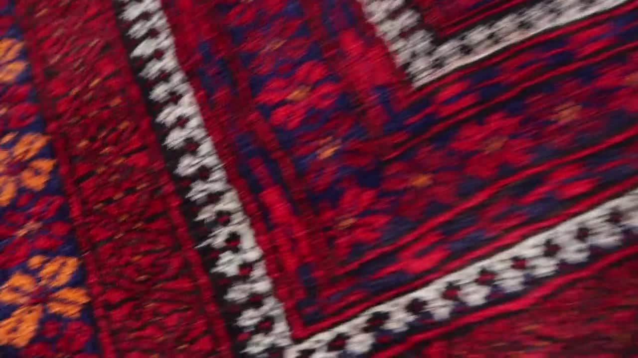 7x13 大型アフガニスタンヴィンテージバルーチラグ、手編み