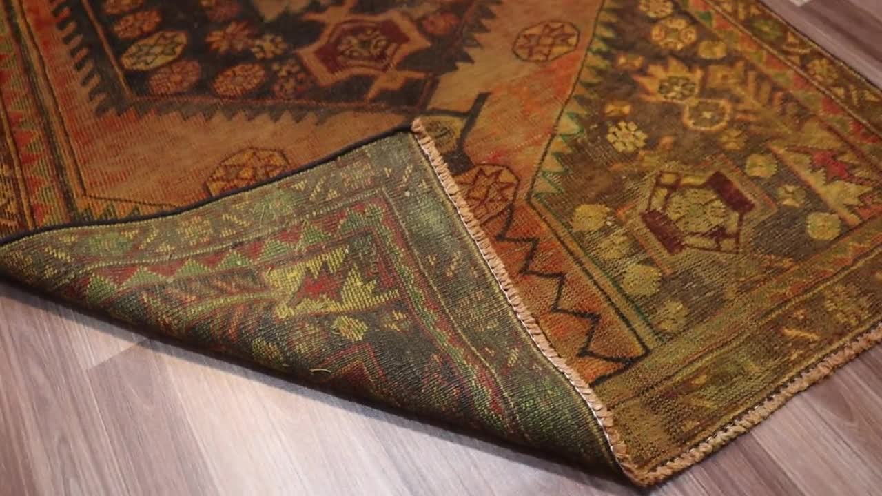 1920年代アンティークアフガニスタンコーカサスデザインラグ3'9x7'1