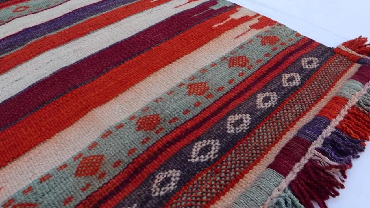 アフガニスタンアンティークキリムラグ、 2.5x3.9手織りウールラグ