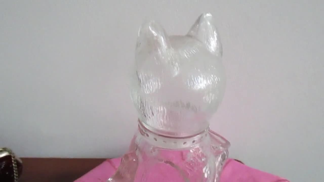 Vtg Clear Glass Cat Kitty Milk Jug Pitcher Nut Dispenser Lidded