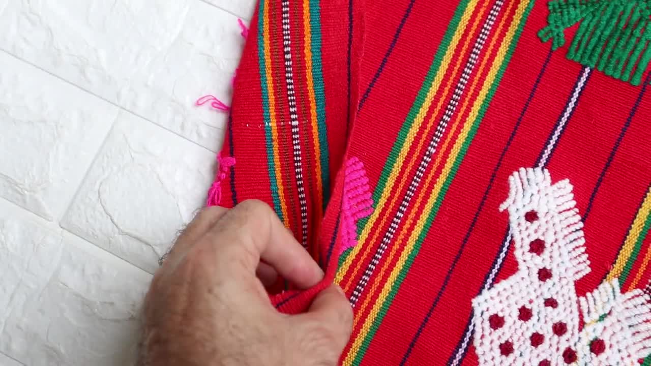 ヴィンテージ グアテマラ ツテ刺繍：マヤの民芸タペストリー 壁掛け 