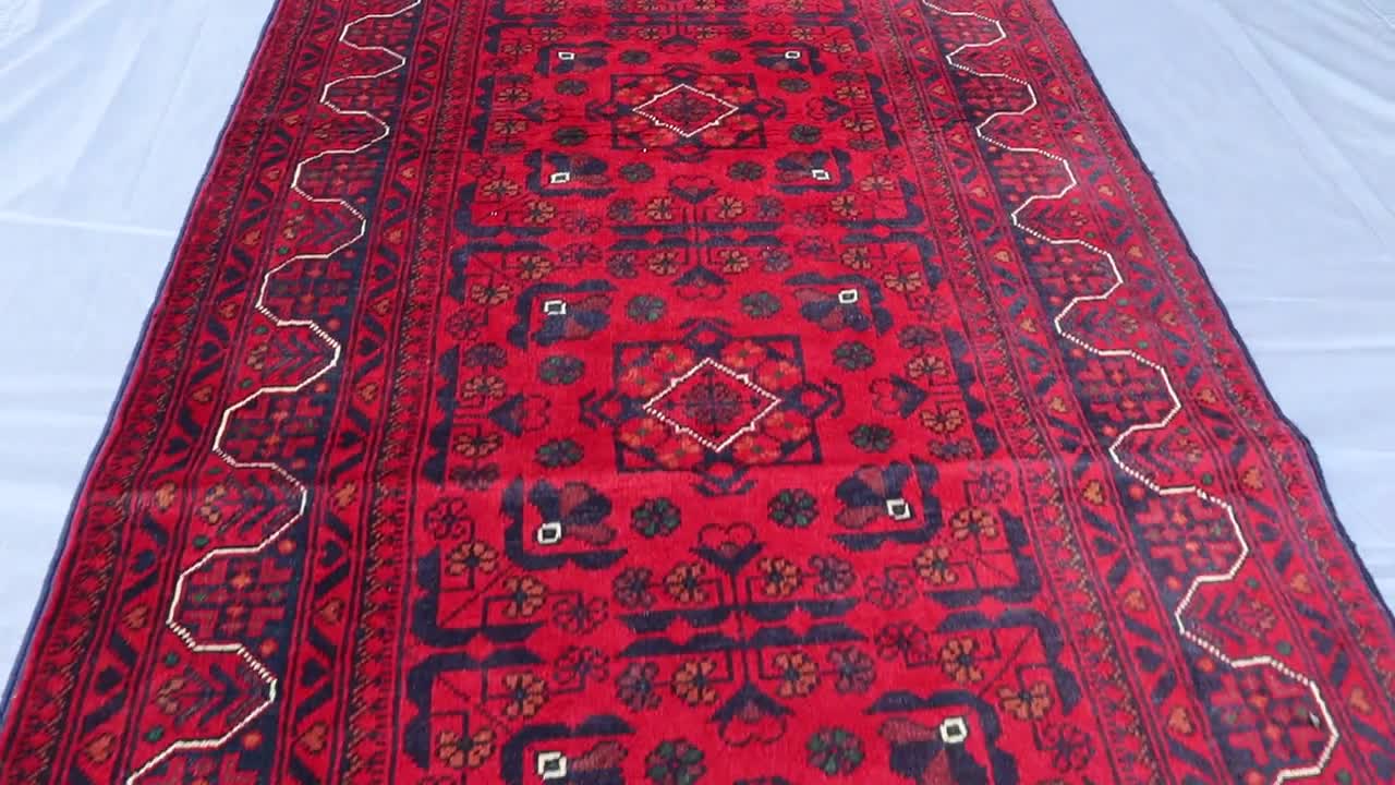 ハンドメイドのアフガニスタンウール製ランナーラグ – 2.5 x 18.7