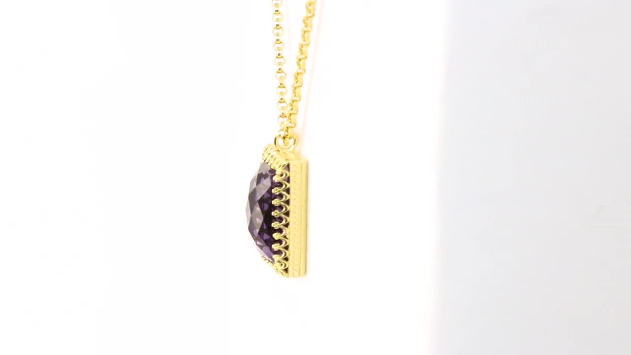 Collana Donna Con Ciondolo In Ametista Naturale, Placcata Oro 14k, Pietra Portafortuna, Regalo Significativo