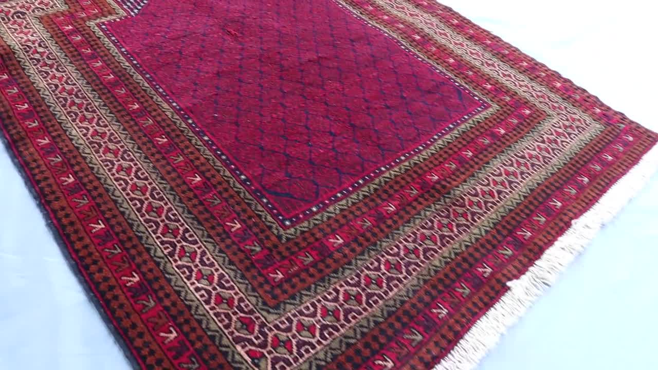 ヴィンテージ アフガニスタン 祈祷用ラグ：手織りウール、部族のモスク