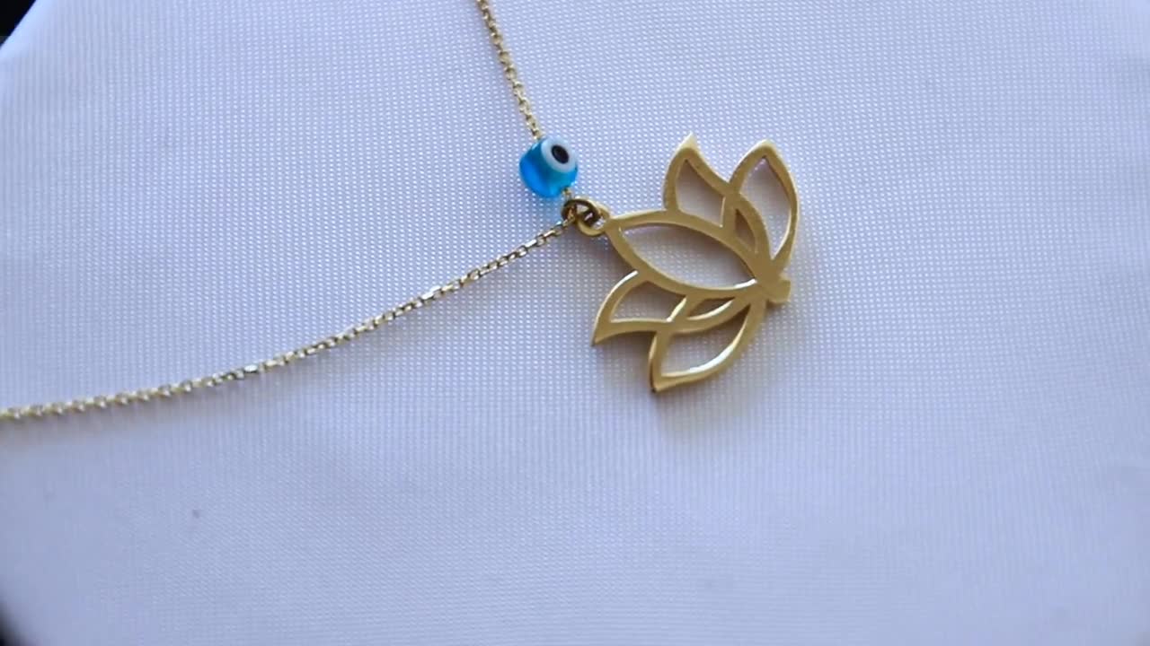 Lotus Flower Charm Necklace —