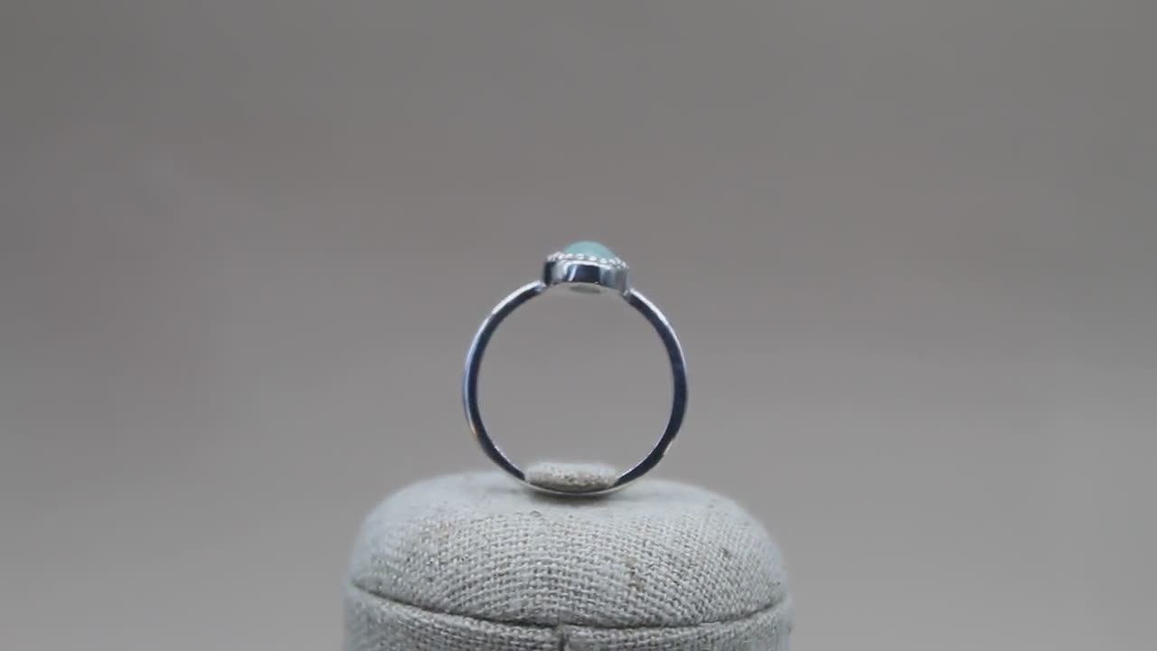 Bague En Aventurine - Pierre Naturelle - Monture Argent 925 Rhodié Noir - Neuf Avec étiquette