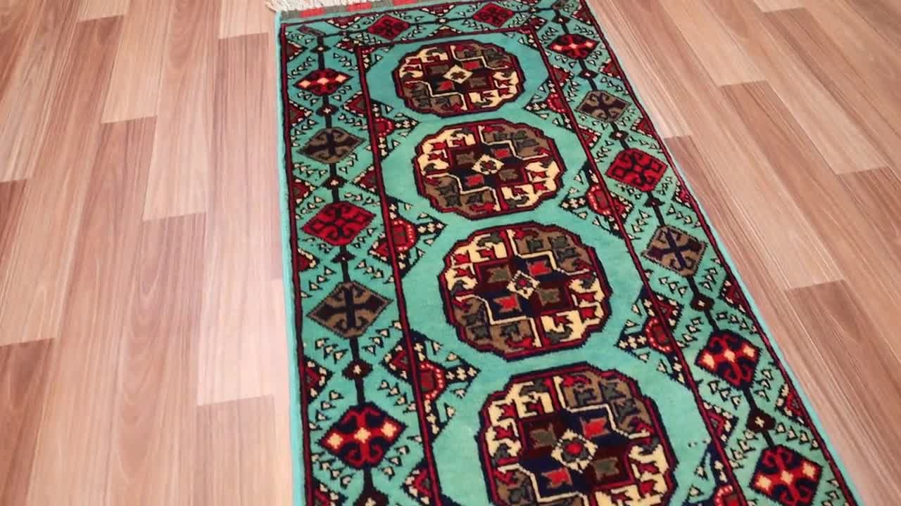 2x5 ターコイズランナーラグ 1'9x5'1 フィート アフガニスタン テッケ