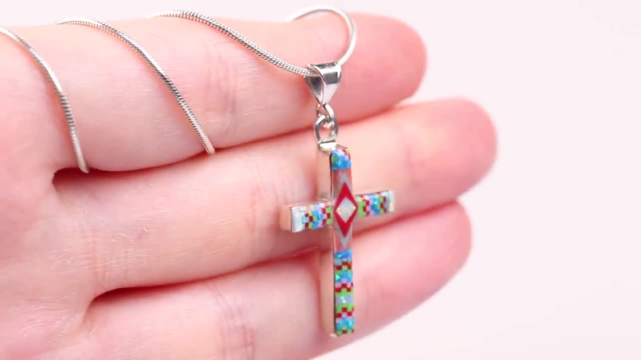 Selling Southwestern style Sterling silver cross pendant 2 5/8″ -4934