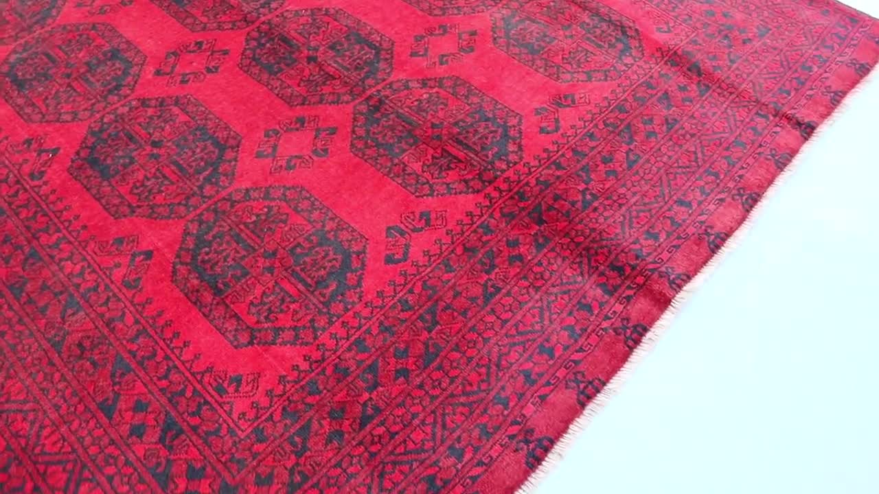 7.5x10.9フィートの赤いトルクメンの大型ラグ/アフガニスタンのブハラ 