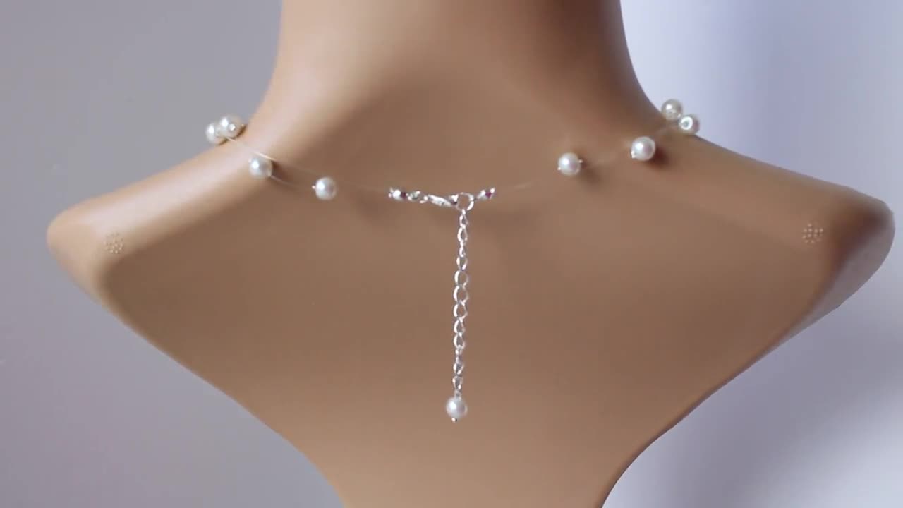 Dainty Floating Illusion Two Strand Faux Pearl Drop Necklace