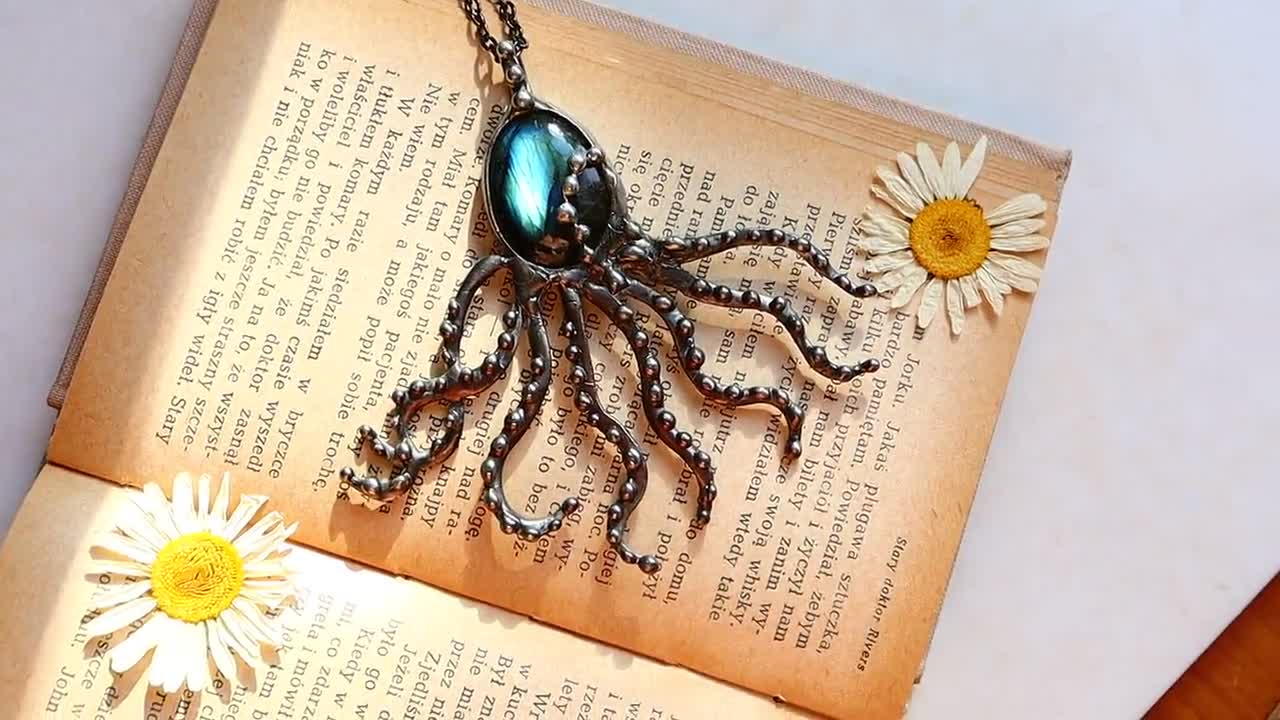 Kraken Labradorite 2024 Necklace, Fantasy Ocean Necklace, tentacle Necklace, Wrapping tentacle Jewelry, sterling silver oxidized octopus Necklace