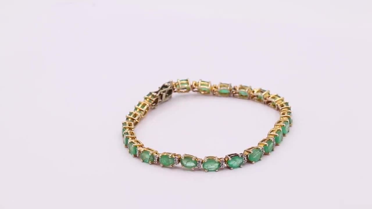 18Kゴールド エメラルド ダイヤモンド テニスブレスレット、宝石