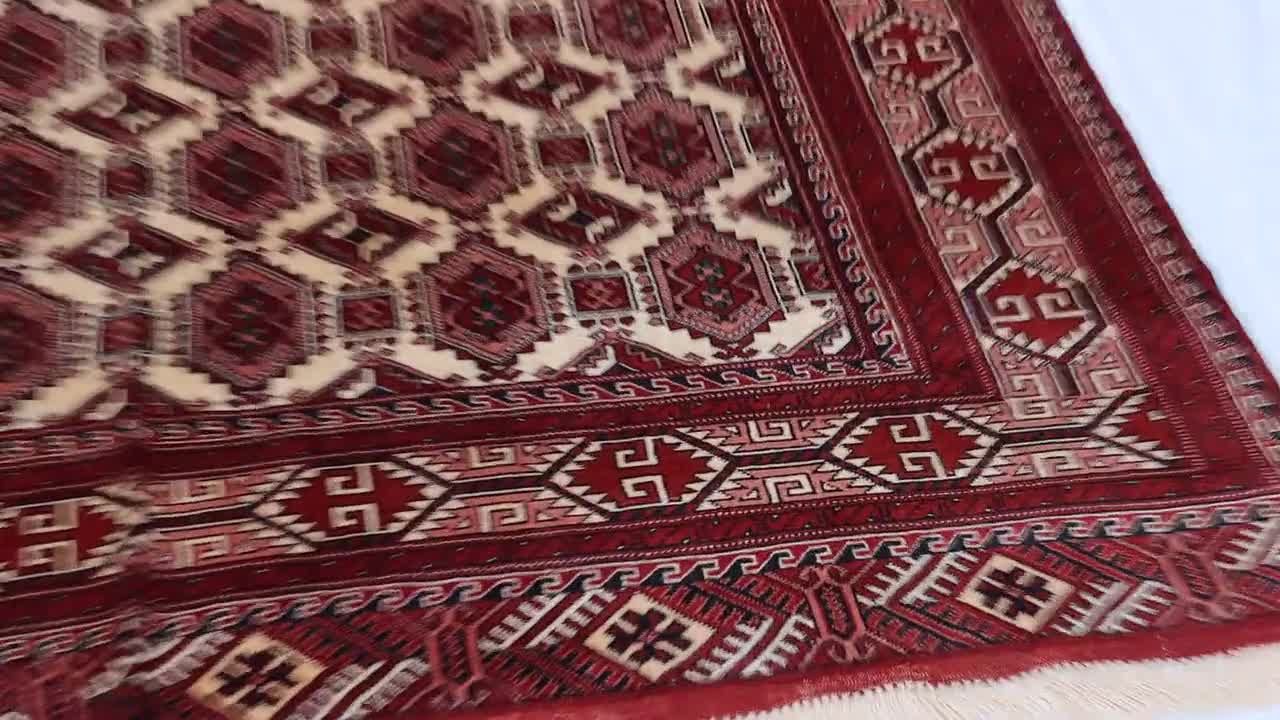 7 x 10フィートのアンティークアフガニスタントルクメンラグ：手織り