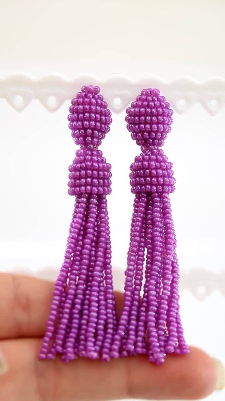 Pink tassel long magenta clip on for prom or evening Hot dark pink earrings Fuchsia bright statement Non Pierced dangle comfortable 5 inch video poster