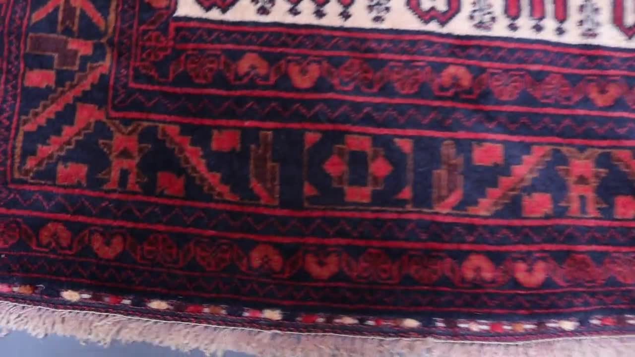 手織りバルーチラグ：3.9x7.2フィートのアフガニスタンオリエンタル