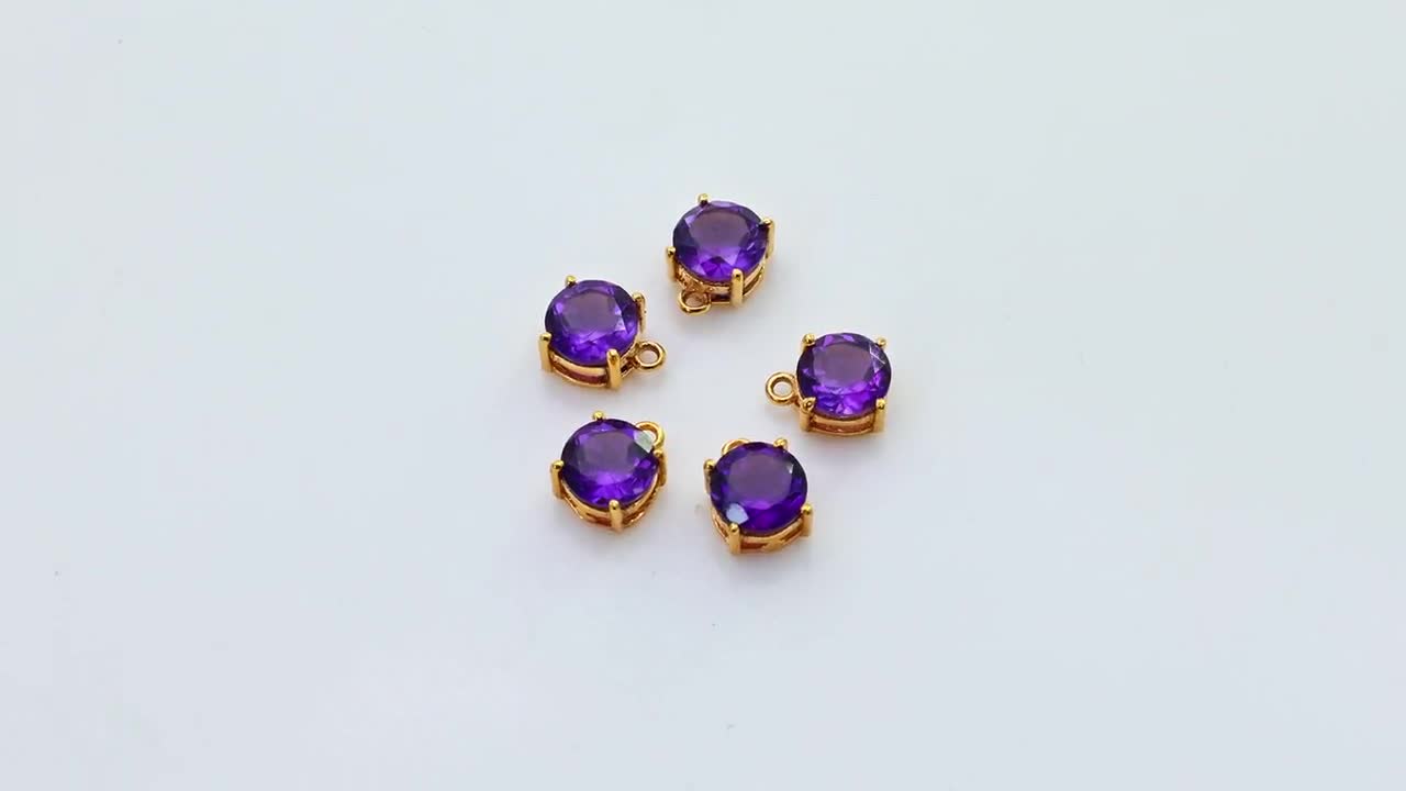 Amethyst Prong Setting Connector, 7mm Amethyst Round Gemstone, 22k