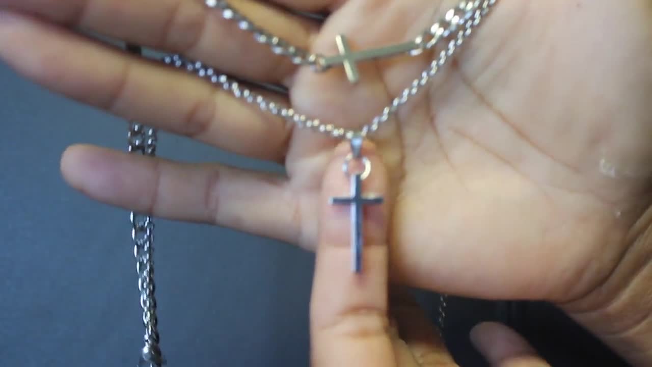 Double Cross Jewelry for Men Layered Cross Necklace,sideways Cross 