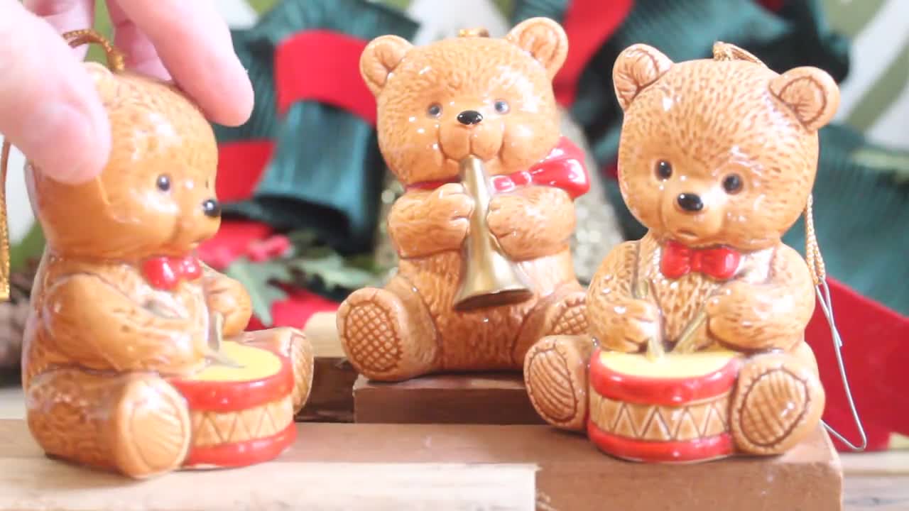 1980s Figural Teddy Bear Potpourri Ornaments From I.W. Rice, Set