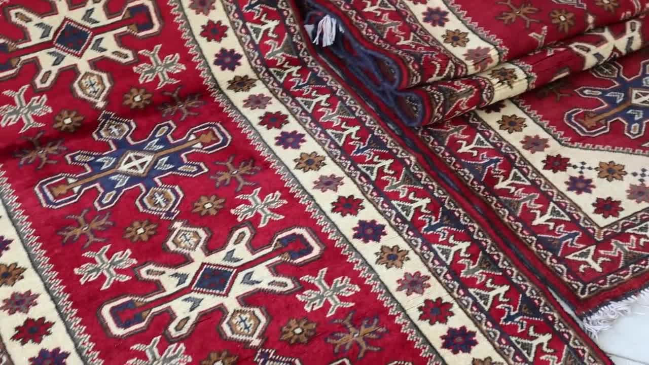 3x11インチ カザフ ランナーラグ、コーカサス地方のハンドメイド