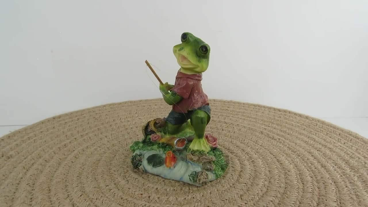 Vintage Fishing Frog Figurine 