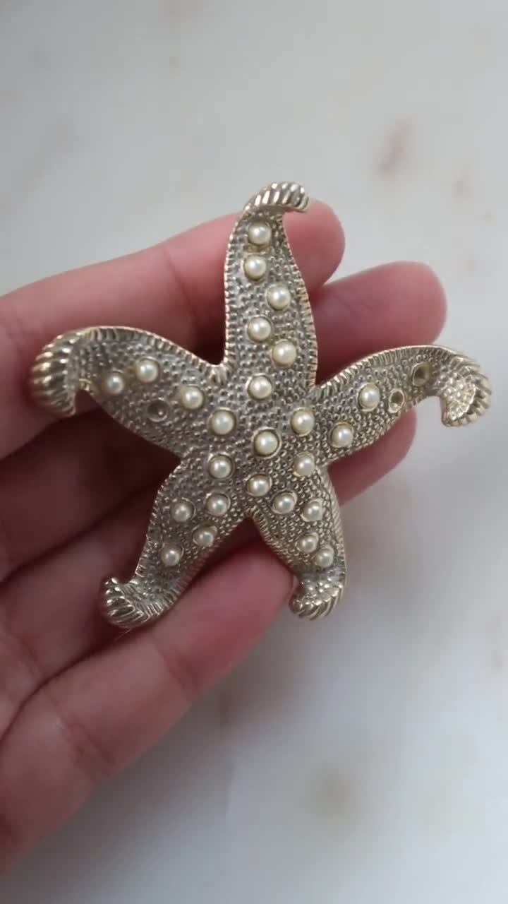 Vintage Gold Starfish Brooch Pearl Starfish Pin Statement Brooch 