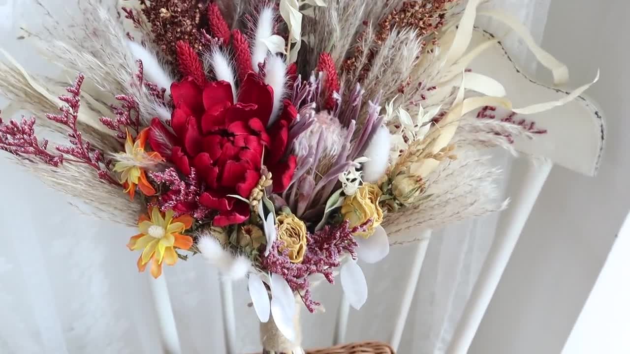 Ramo de flores secas 100% naturales | Ramo de decoración bohemia para el  hogar | Arreglos florales de 17 pulgadas para decoraciones de boda del hogar
