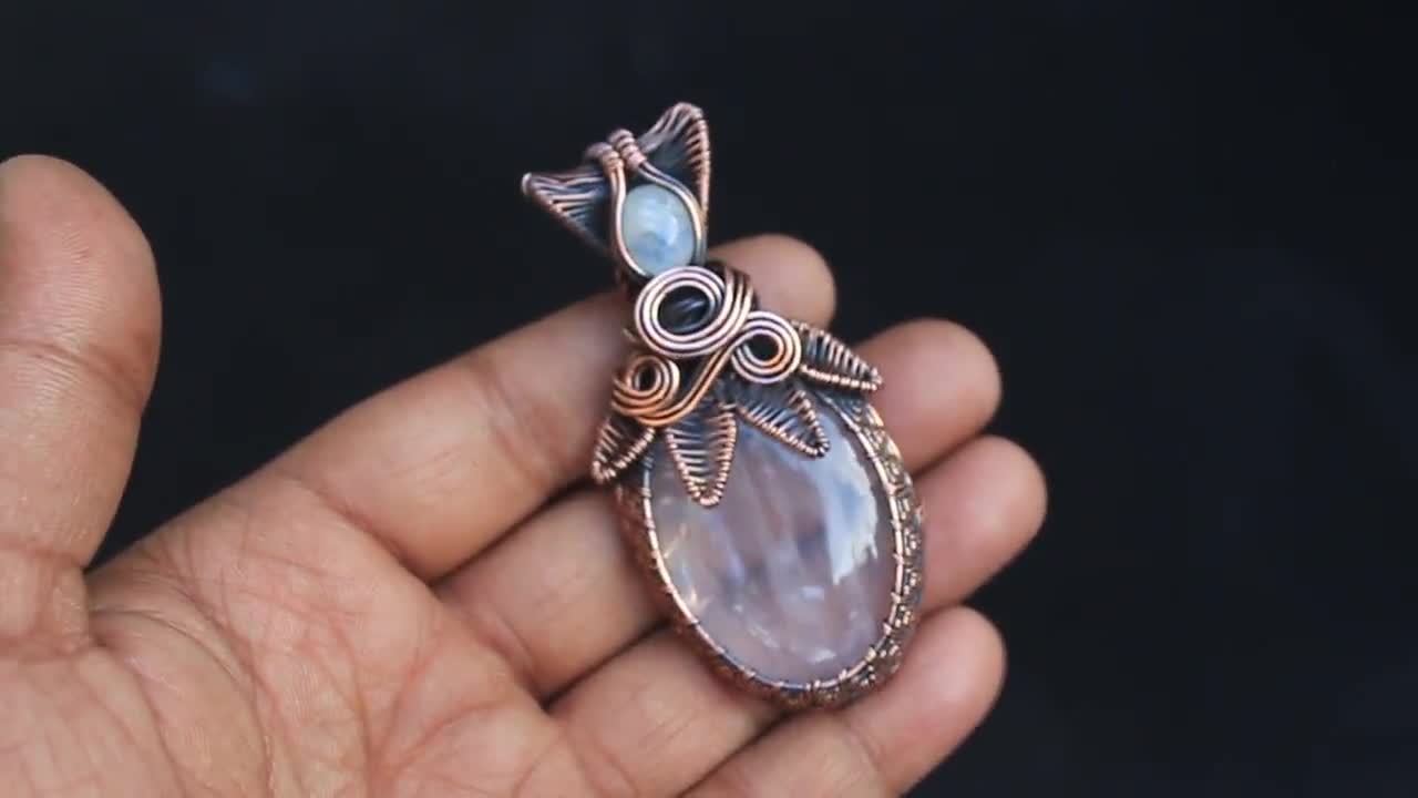 Rose sale quartz third eye evil eye wire wrapped pendant