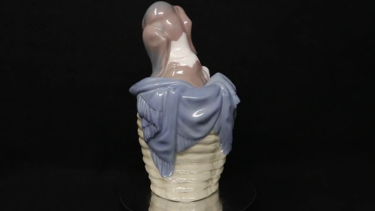 Lladro Dog in Basket Figurine #1128, MINT Condition, Lladro Dog