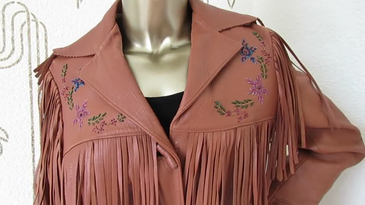 CHRIS LINE ORIGINALS Beaded Leather Fringed Jacket, Brown