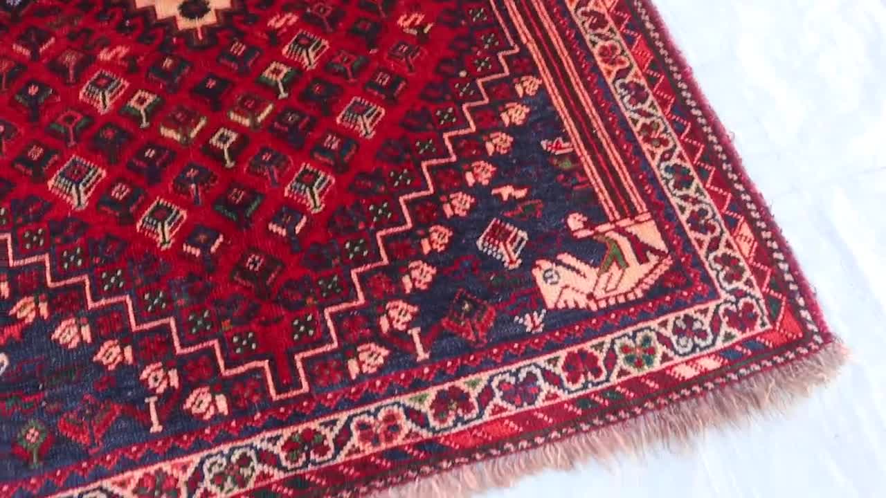 4'1x5'4 ft アフガニスタンアンティーク幾何学模様ヘリズデザインラグ