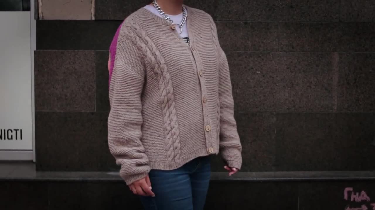 Cardigan Knit Face, Handmade OOAK Design, Unique Gray