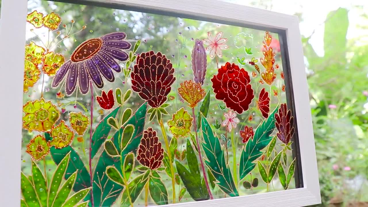 Wildflowers 11x9 Glass Painting Sun Catcher Stained Glass Glass