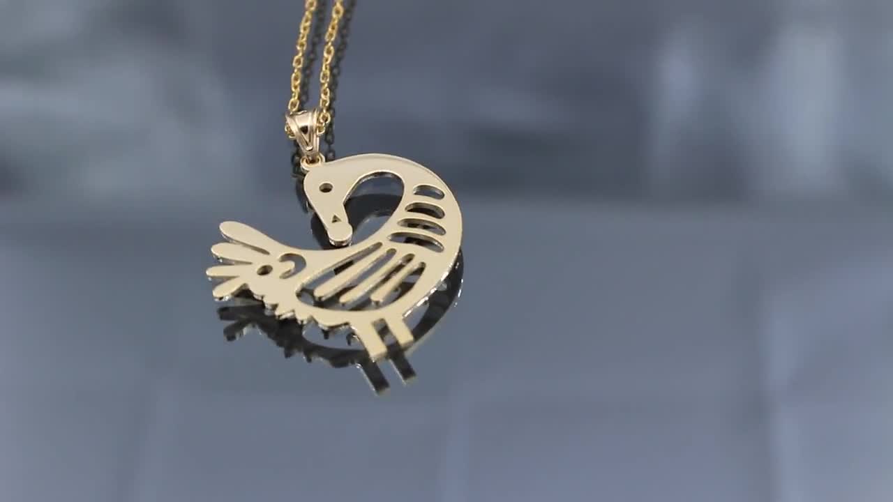 Sankofa Bird Pendant 14k 18k Real Gold Necklace Adinkra Symbol