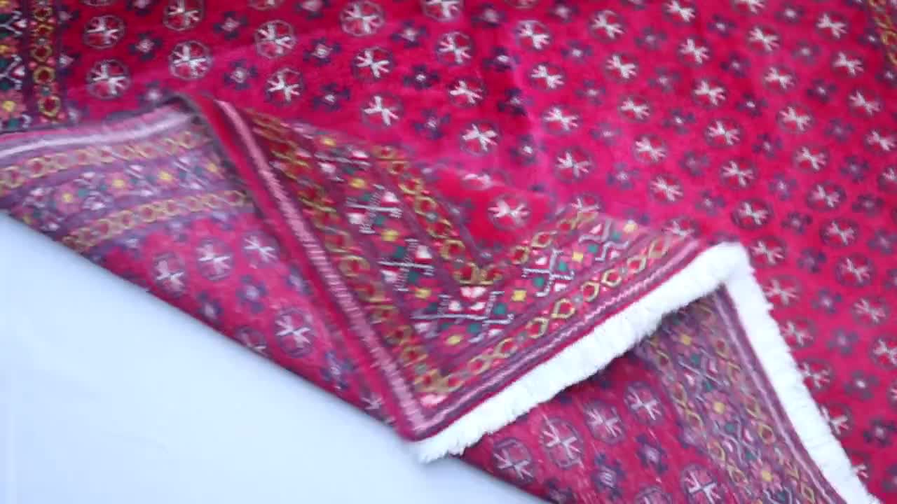 4.2x5.6フィートのヴィンテージアフガンレッドバルーチウールラグ