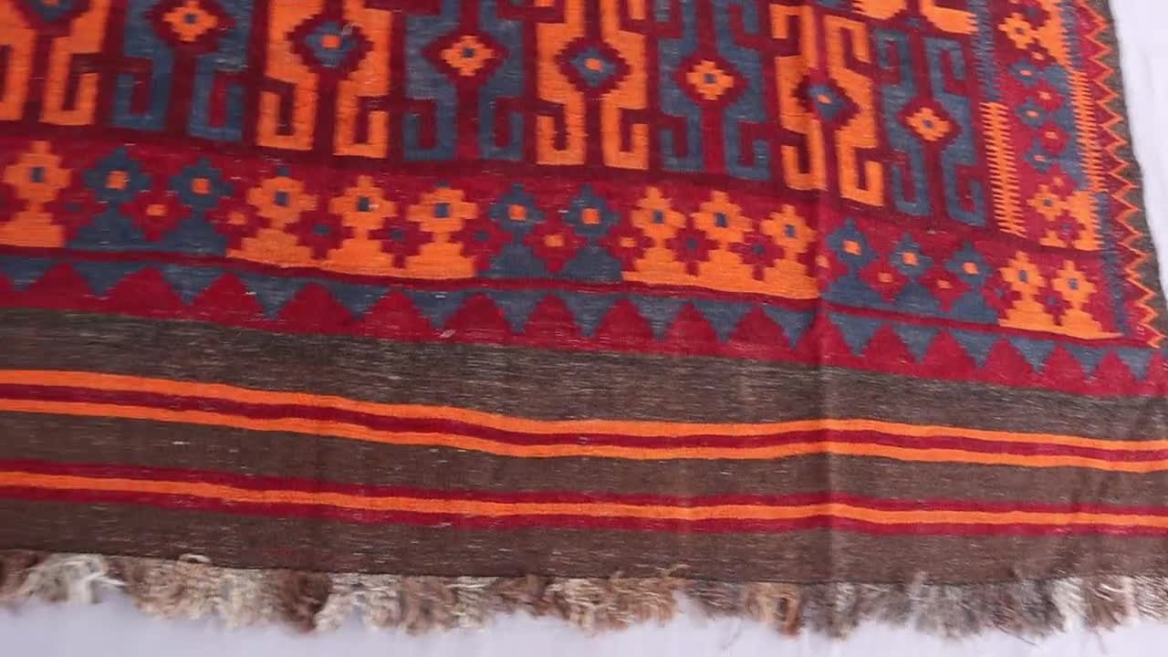 8x14 大型 1950年代 アンティーク アフガン キリム ラグ、本物の平織り