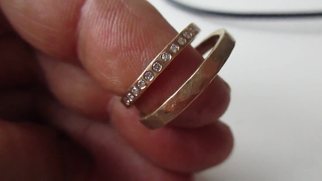 Narrow Wedding Rings Memory Ring Rose Gold Rose Gold Unusual Forged  Handcrafted Hammer Blow Rustic Boho Diamonds Timeless 