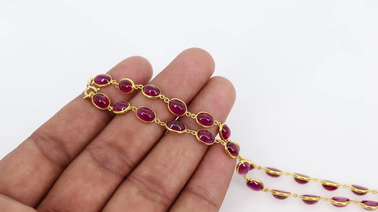 Ruby Necklace Chain/Rosary Chain in 18k Solid Yellow Gold/Red Color  Bracelet Chain/ Anklet Chain/July Birthstone Chain/ Gold Chain