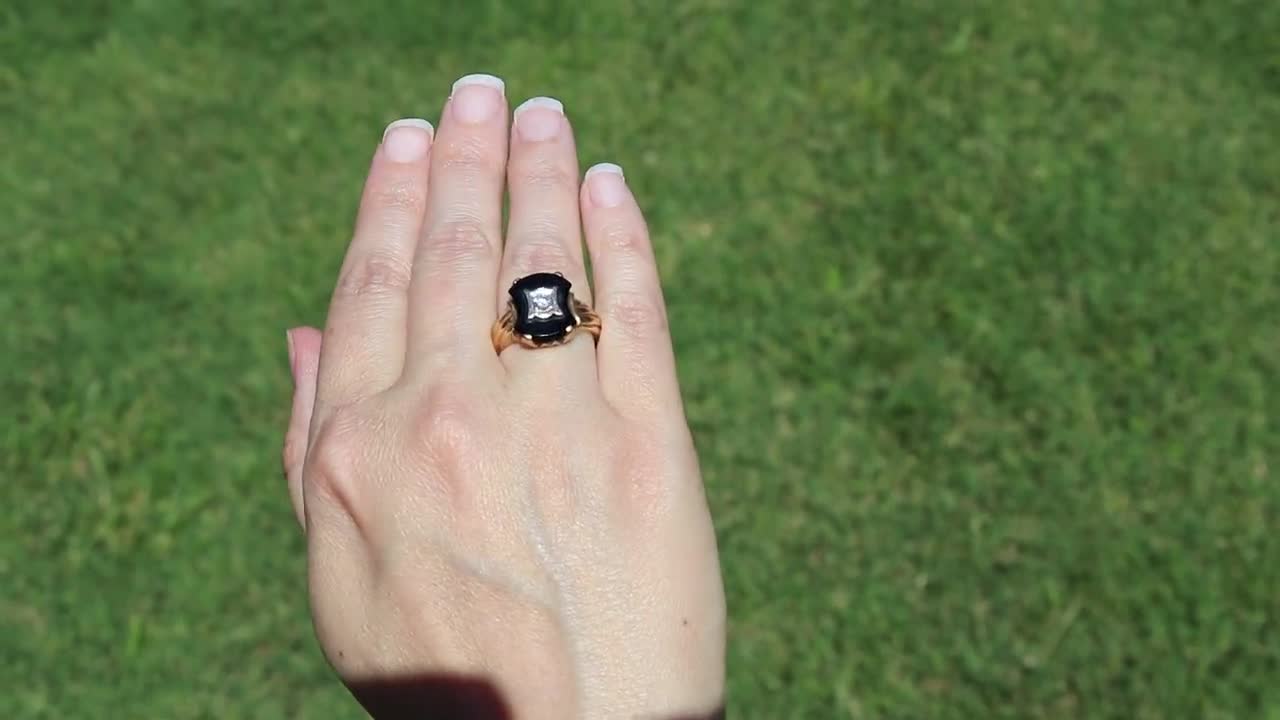 10k Yellow Gold Natural Onyx & Diamond Ring Size 7 3/4 - Etsy