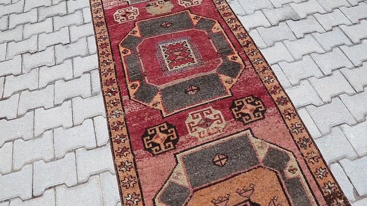3x13 Vintage Turkish Runner Rug: Cotton Wool Hallway Carpet - Etsy