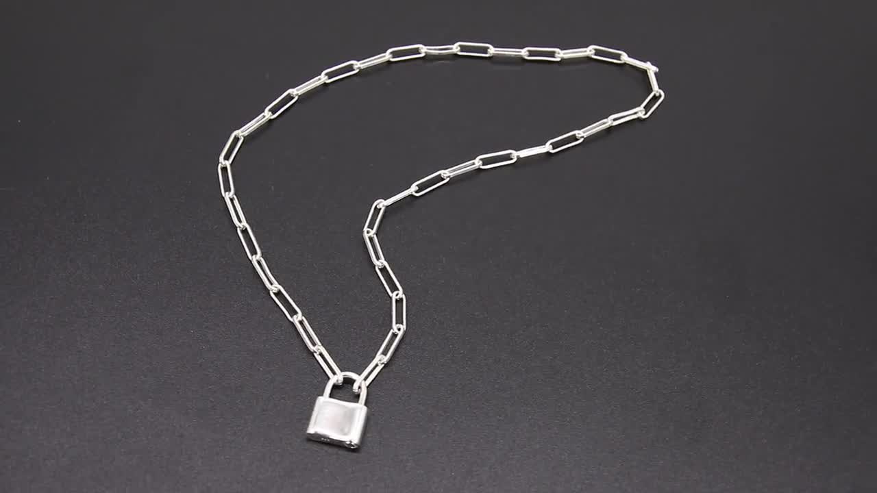 925 Sterling Silver Lock Necklace, Solid Silver Locking Clasp