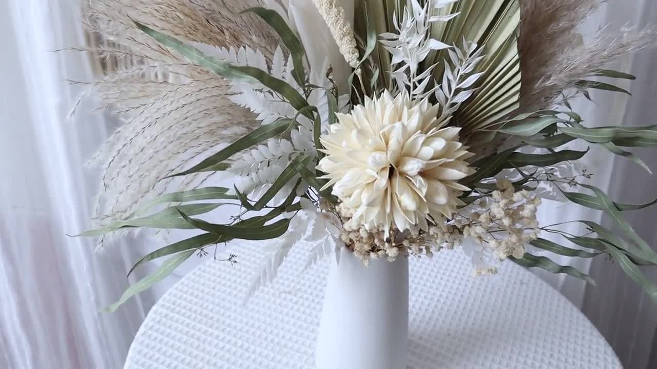 Ramo de flores secas, blanco, pasto de pampa, decoración salón, arreglos,  decoración de boda, decoración de otoño, navidad, regalo para mujer, boda -   España