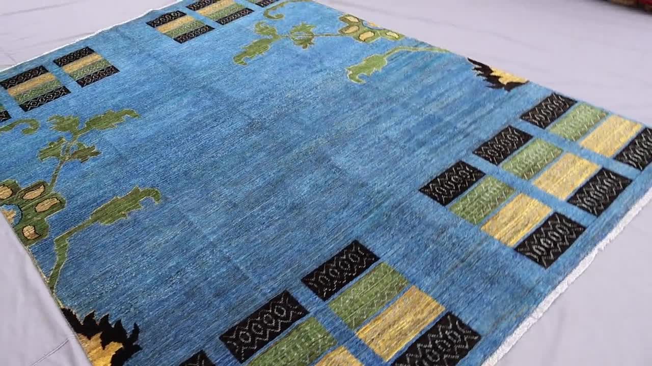 7x10 ブルー ギャッベ ラグ、アフガニスタン ハンドノット ウール ラグ