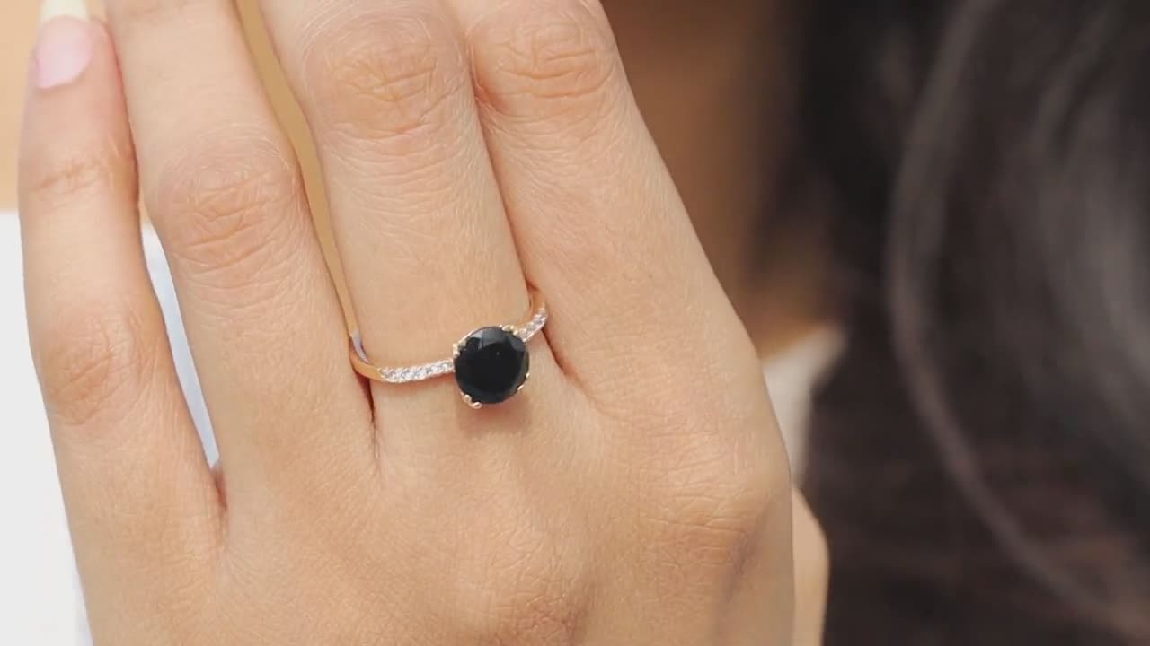 ブラック ダイヤモンド エンゲージリング、2 カラット ラウンド カット