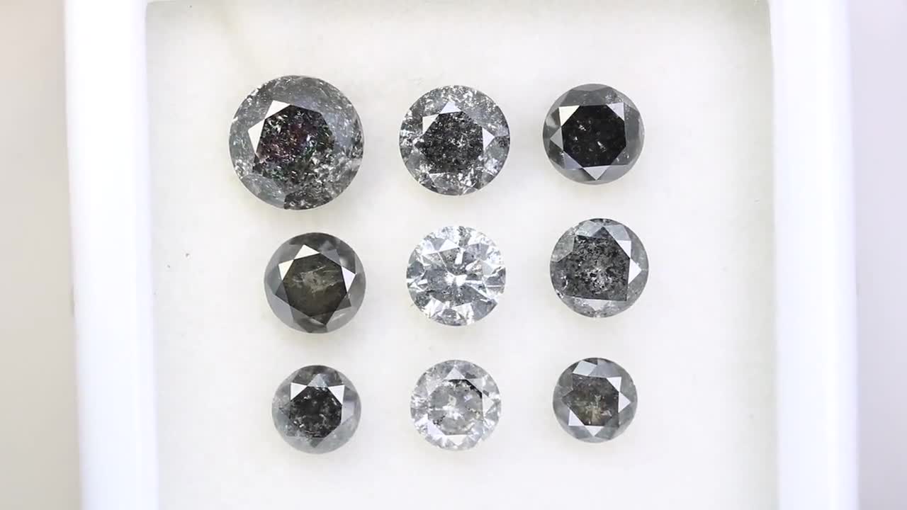 Natural Loose Diamond Round Rose Cut store Black Grey Salt And Pepper Color I3 Clarity 7 Pcs 1.12 Ct KDL7737