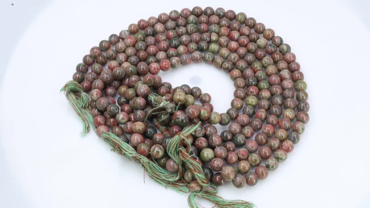 Perline Di Pietra Naturale Unakite Opaca – Rotonde 8mm – Per Creazione Gioielli Fai Da Te (Filo Da 40cm)