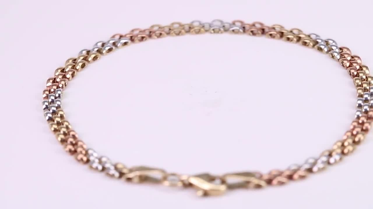 Bracciale in Argento 925 Tricolore - Maglia Intrecciata Elegante