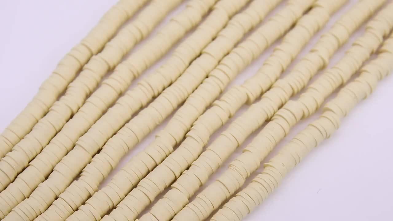 2 Strands 6 mm Pale Yellow Clay Flat Beads, Light Yellow Heishi