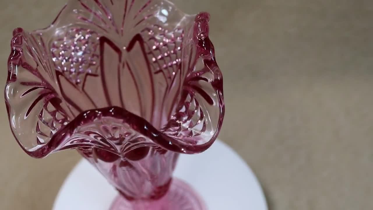 Vintage Dalzell-viking Press/ Blown Pink and Clear Glass Footed